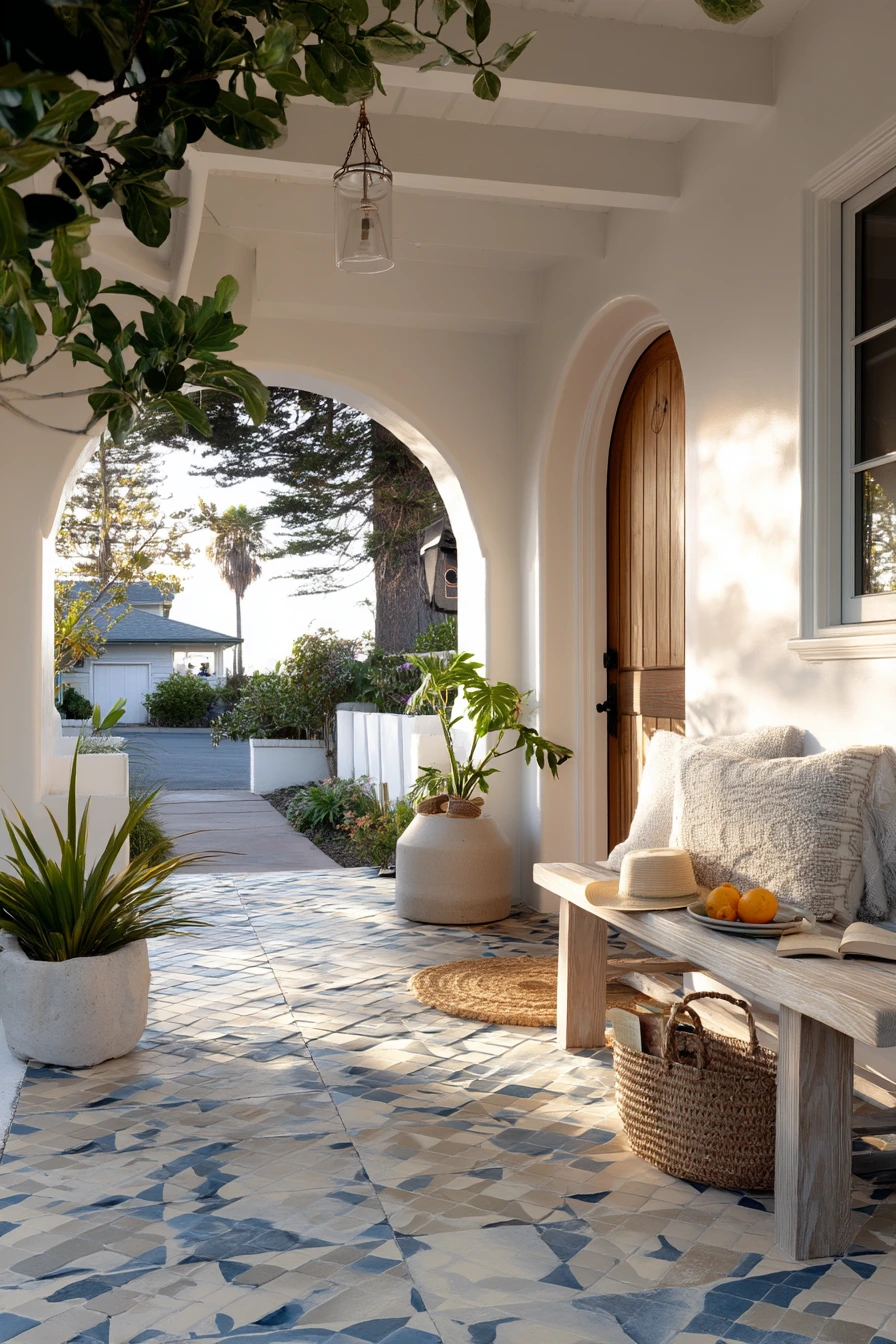 Mediterranean Porch with Sun-Worn Tile