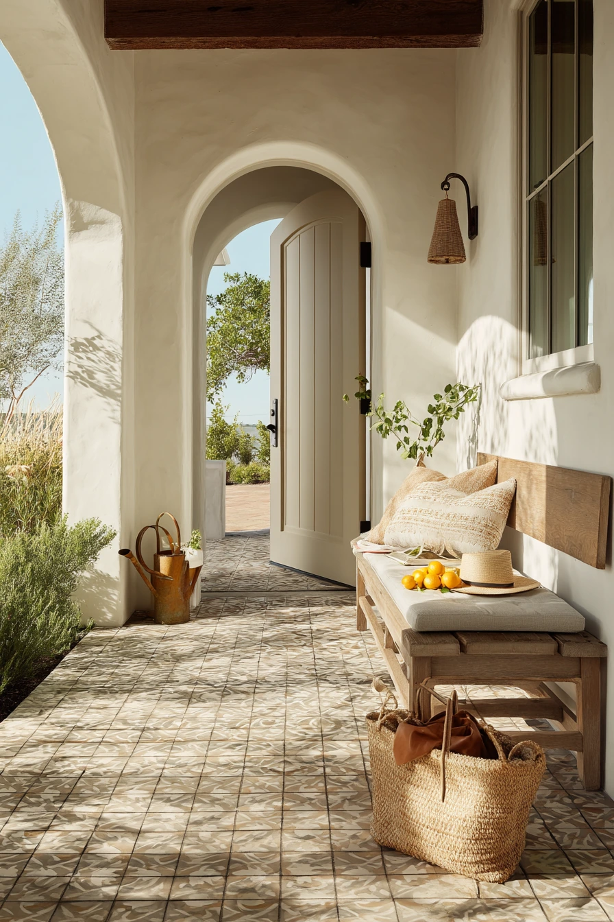 Mediterranean Porch with Sun-Worn Tile