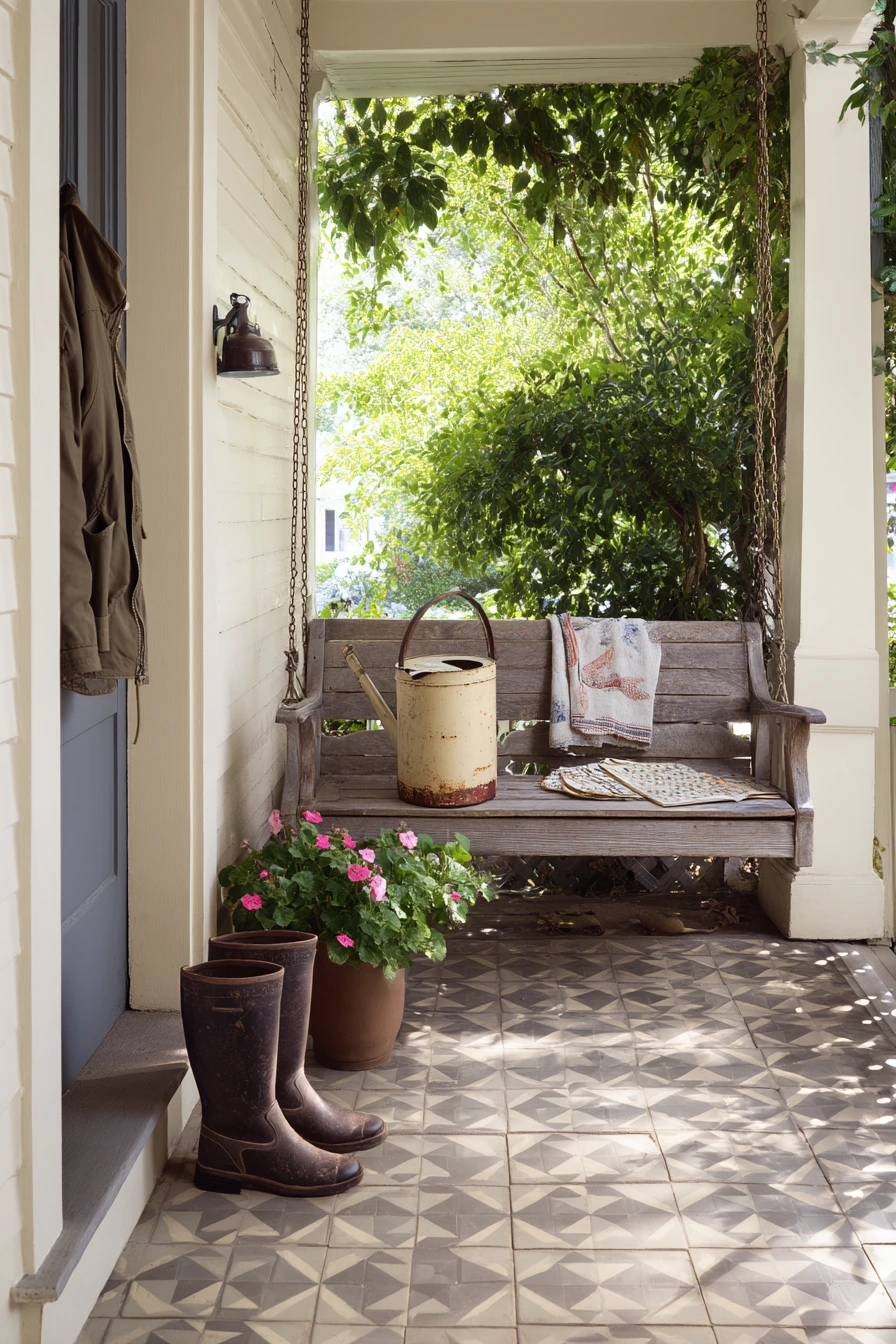 Vintage Cottage Porch with Star Tile