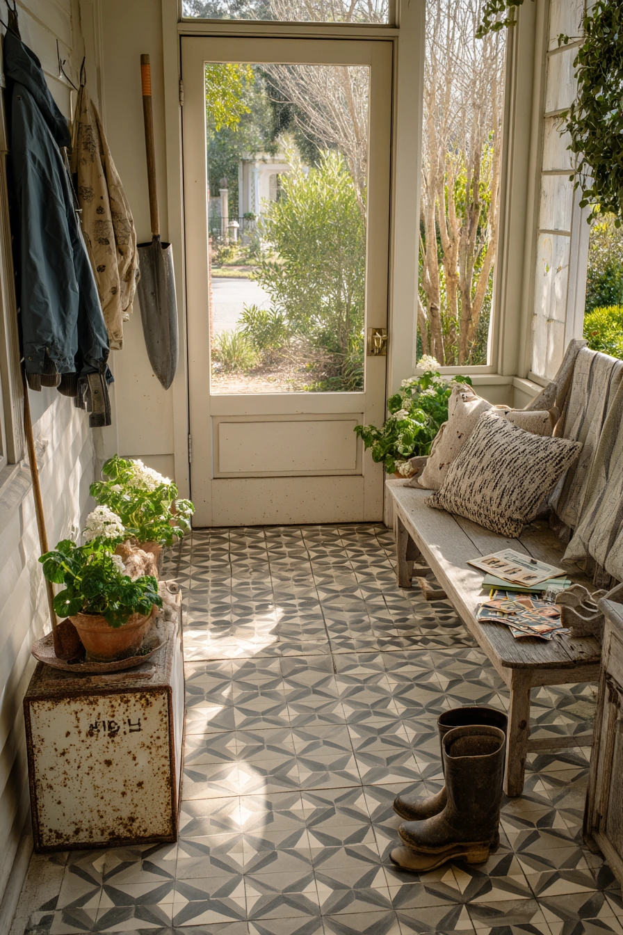 Vintage Cottage Porch with Star Tile