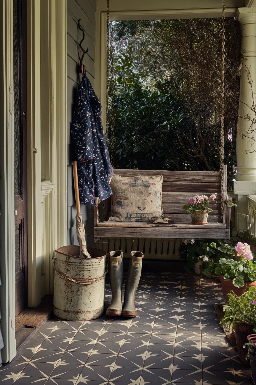 Vintage Cottage Porch with Star Tile