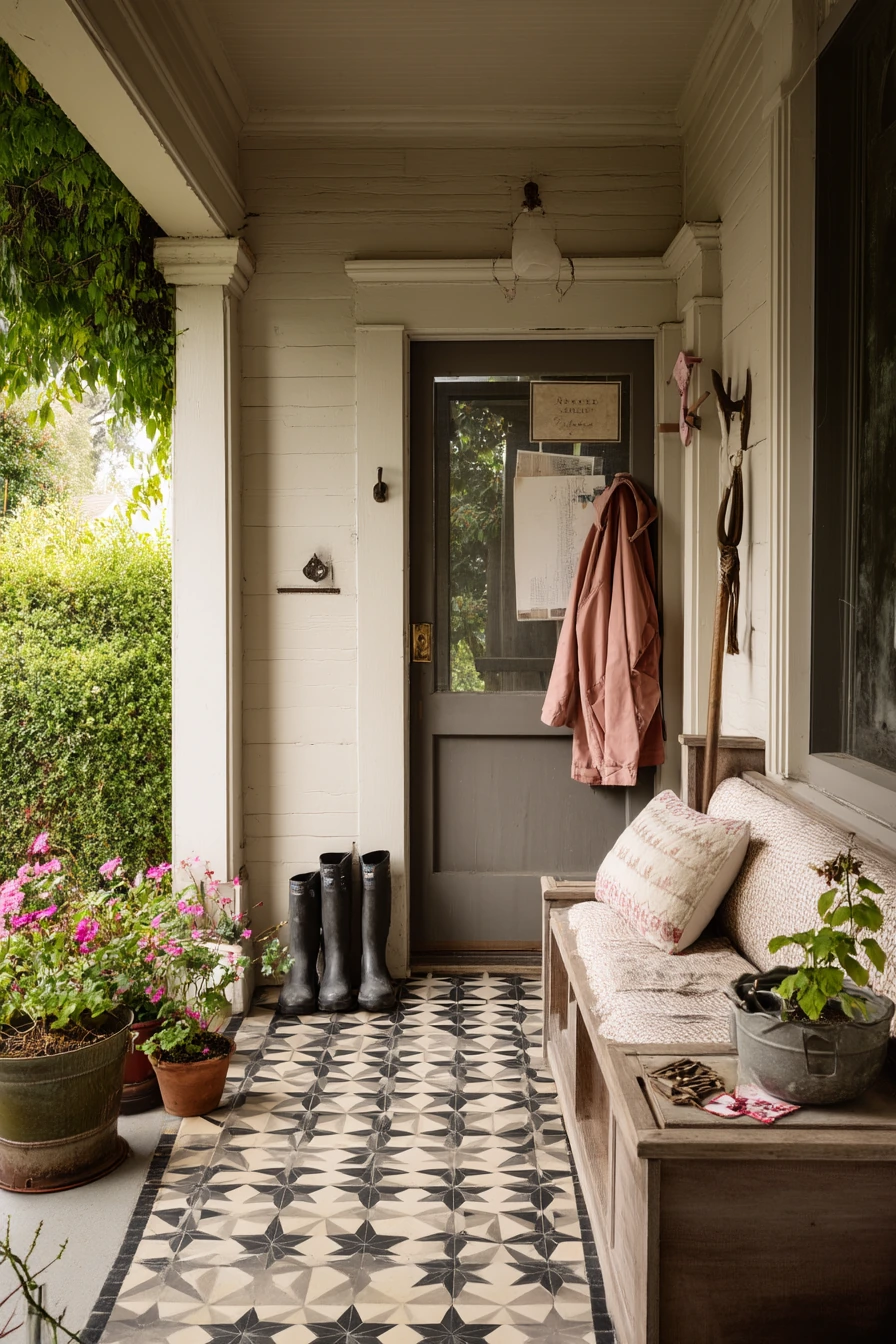 Vintage Cottage Porch with Star Tile