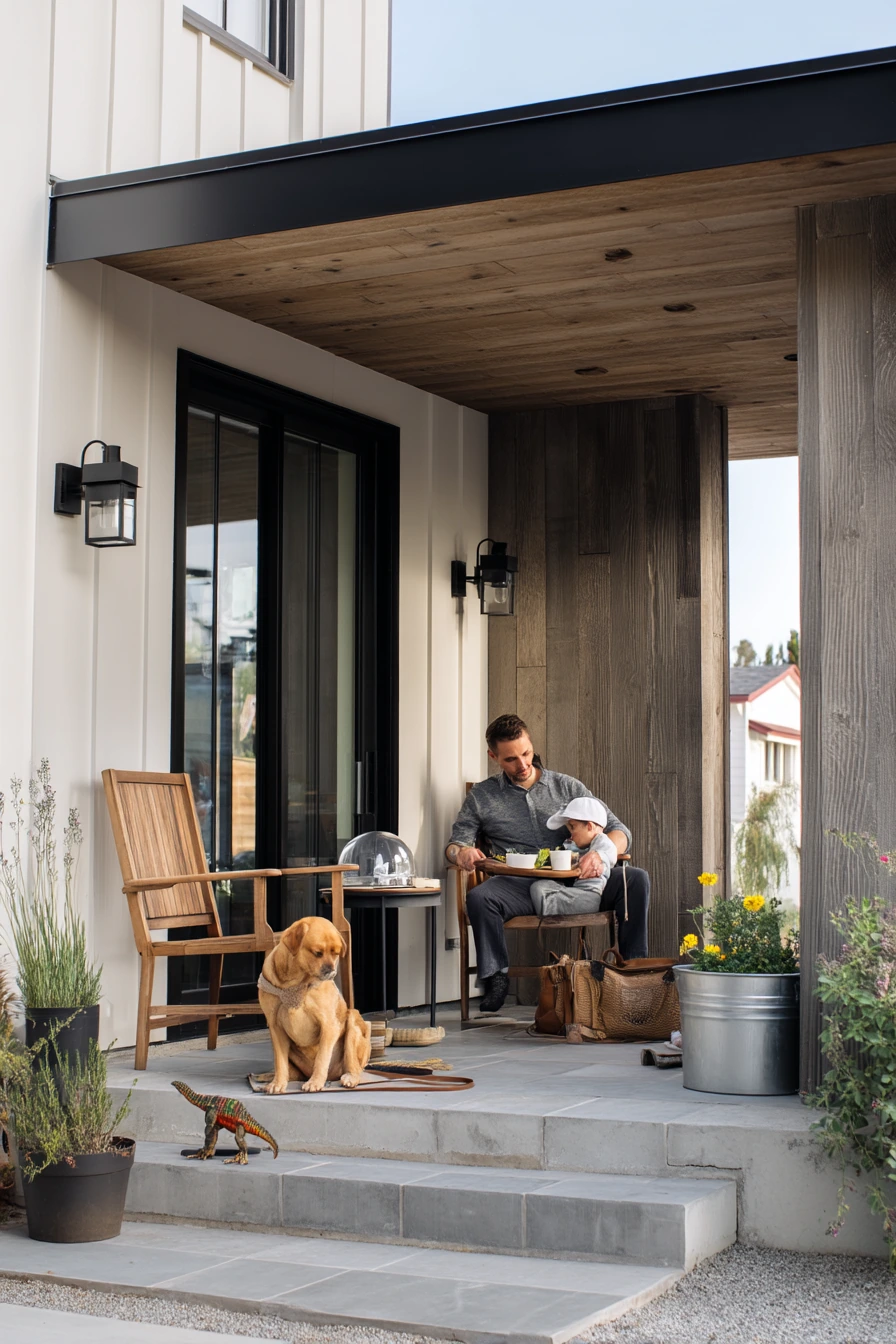 Modern Farmhouse Porch with Durable Tile