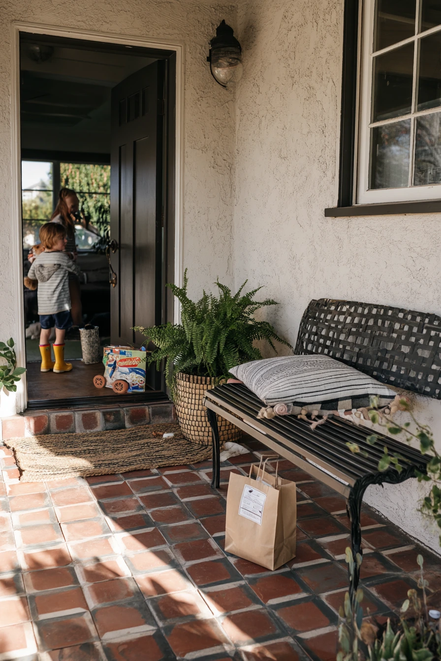 Terracotta Checkerboard for a Busy Family Porch