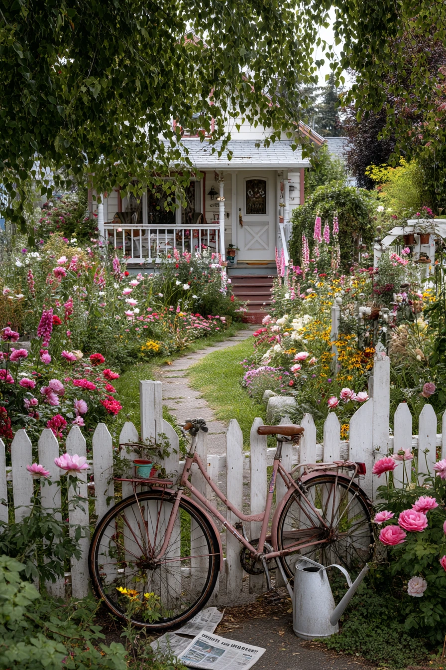 Cottage-Style Bed by a White Picket Fence