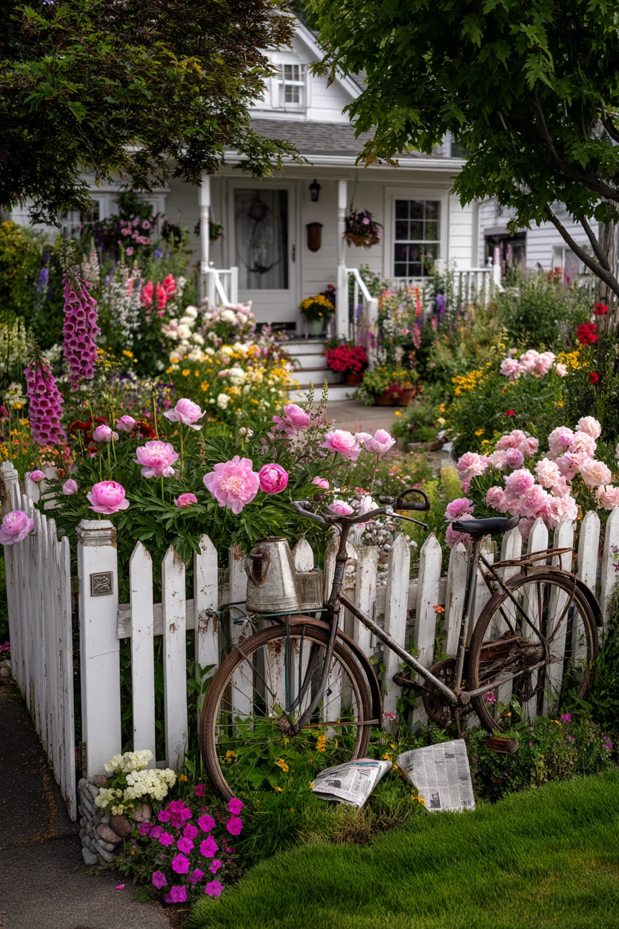 Cottage-Style Bed by a White Picket Fence