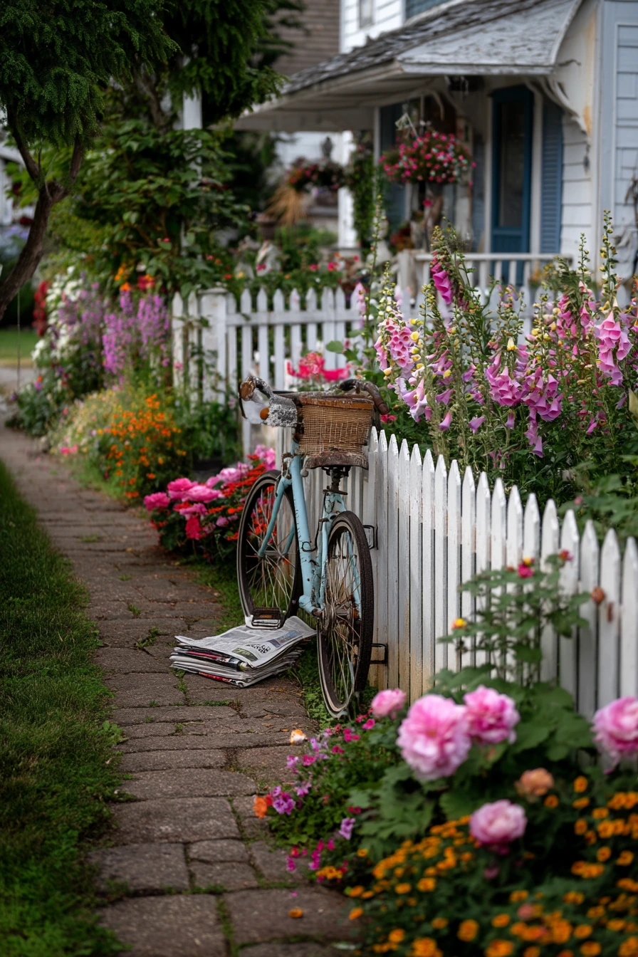Cottage-Style Bed by a White Picket Fence