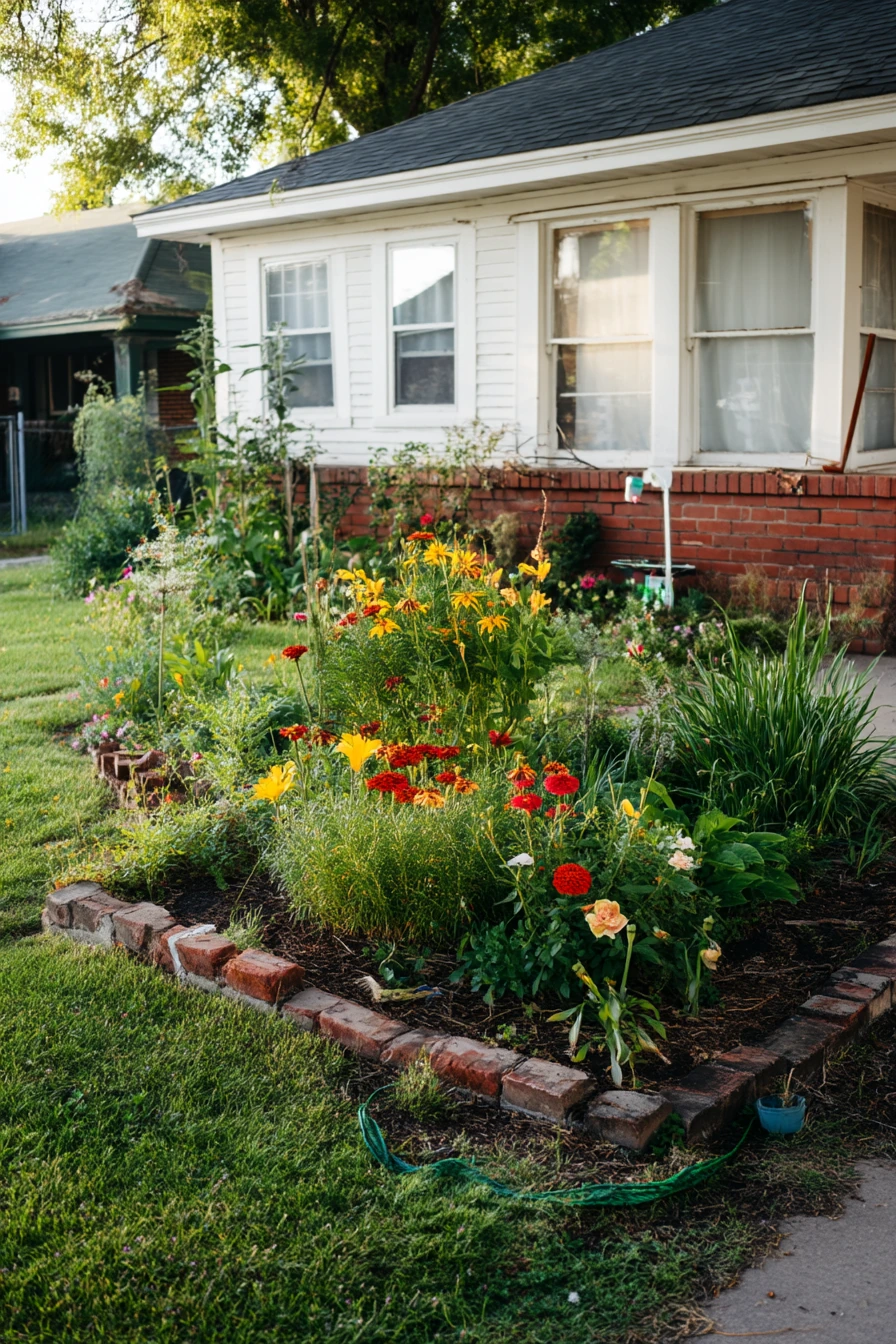 Budget Flower Bed Made from Repurposed Edging