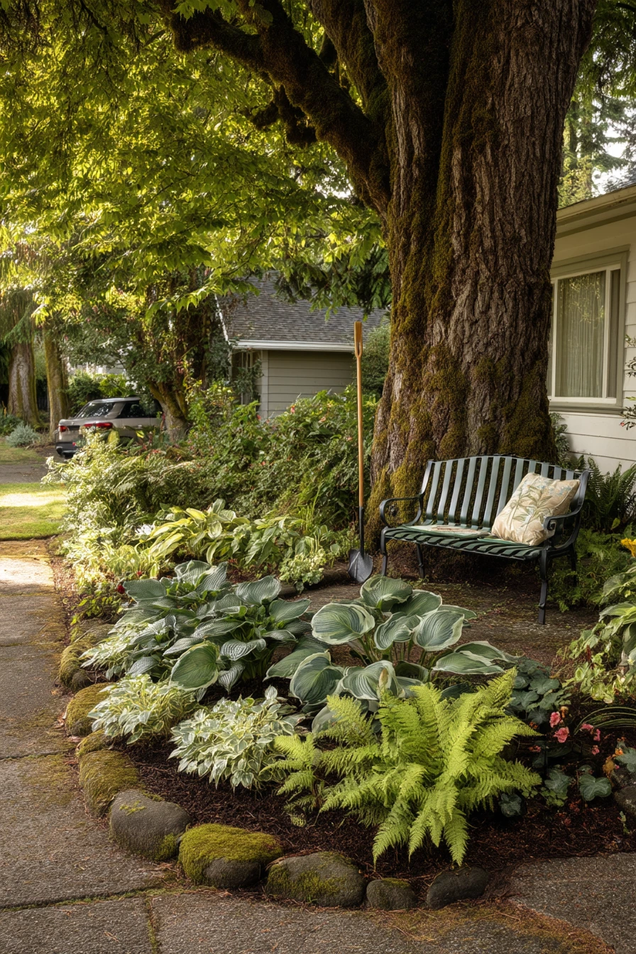Front Bed That Works Around an Old Tree