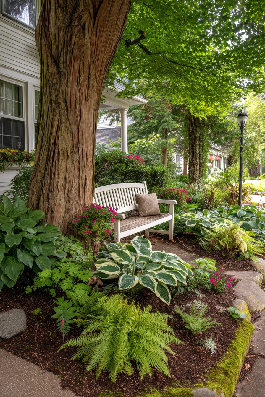 Front Bed That Works Around an Old Tree