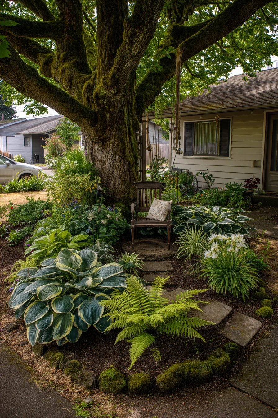 Front Bed That Works Around an Old Tree