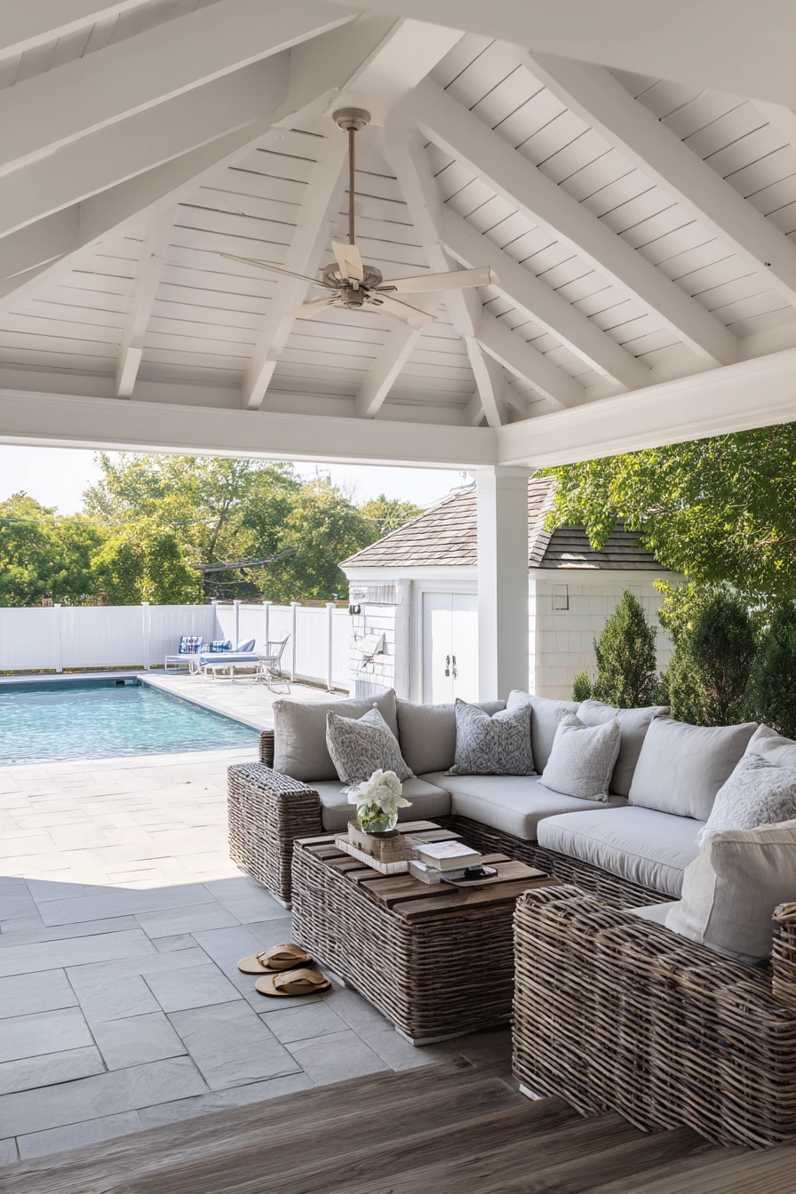 6. Poolside Gable Roof Lounge with Shade and Storage
