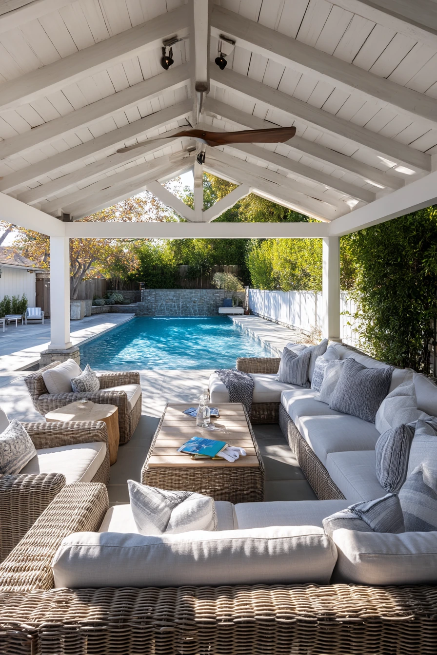 6. Poolside Gable Roof Lounge with Shade and Storage