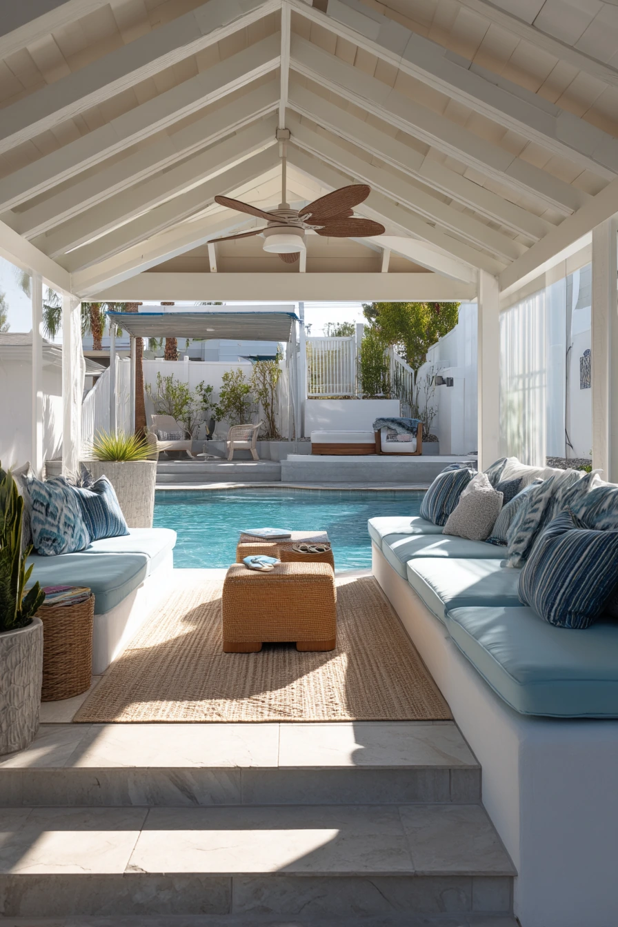 6. Poolside Gable Roof Lounge with Shade and Storage