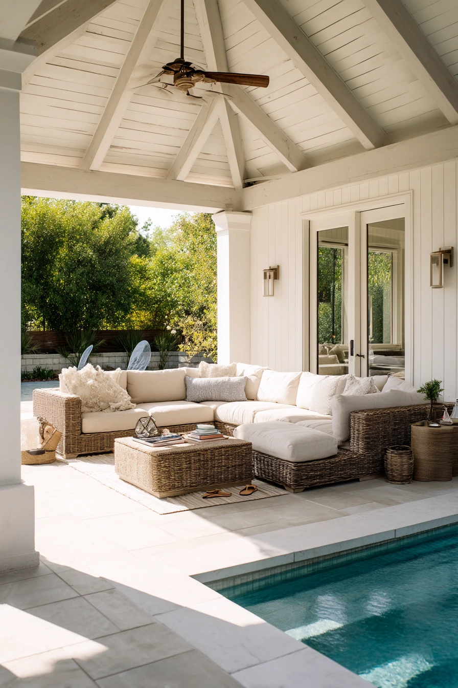 6. Poolside Gable Roof Lounge with Shade and Storage