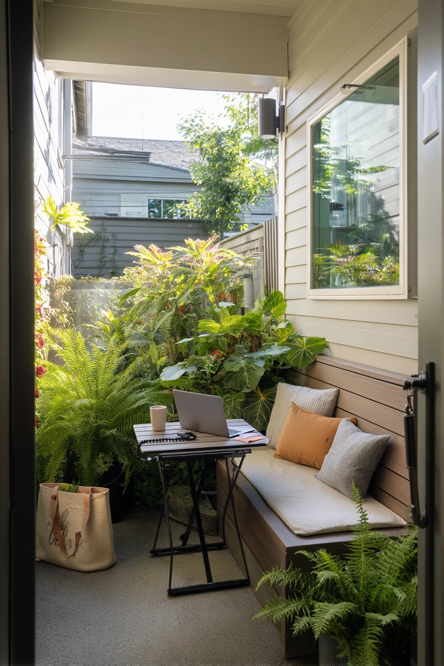 8. Narrow Side Yard Gable Roof for Coffee and Quiet Work