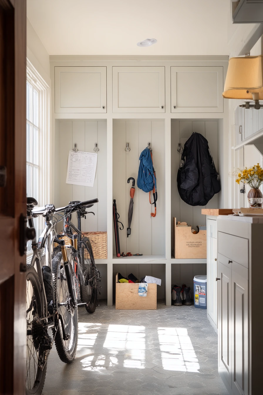 Minimal Mudroom Garage Bike Storage