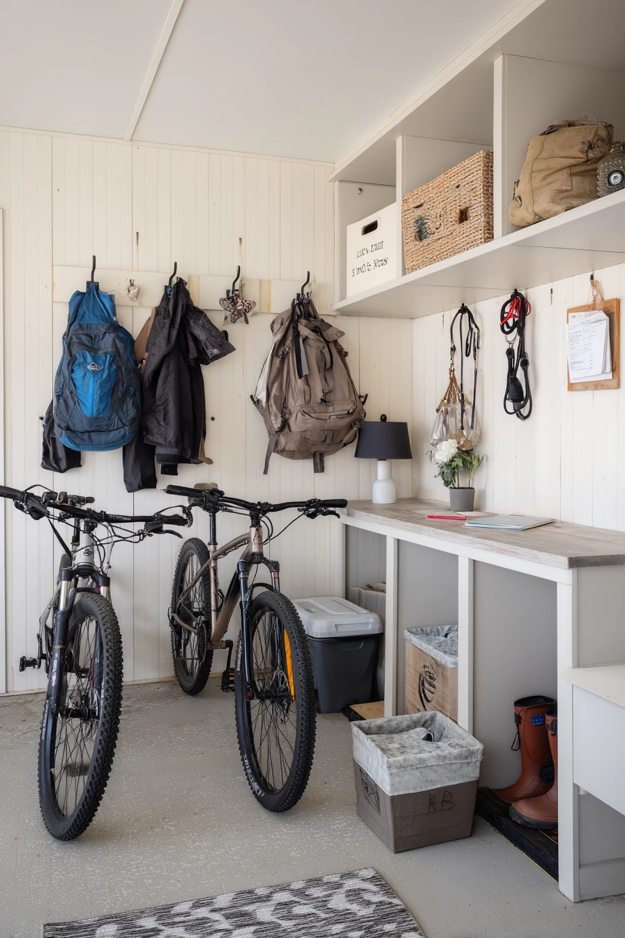 Minimal Mudroom Garage Bike Storage