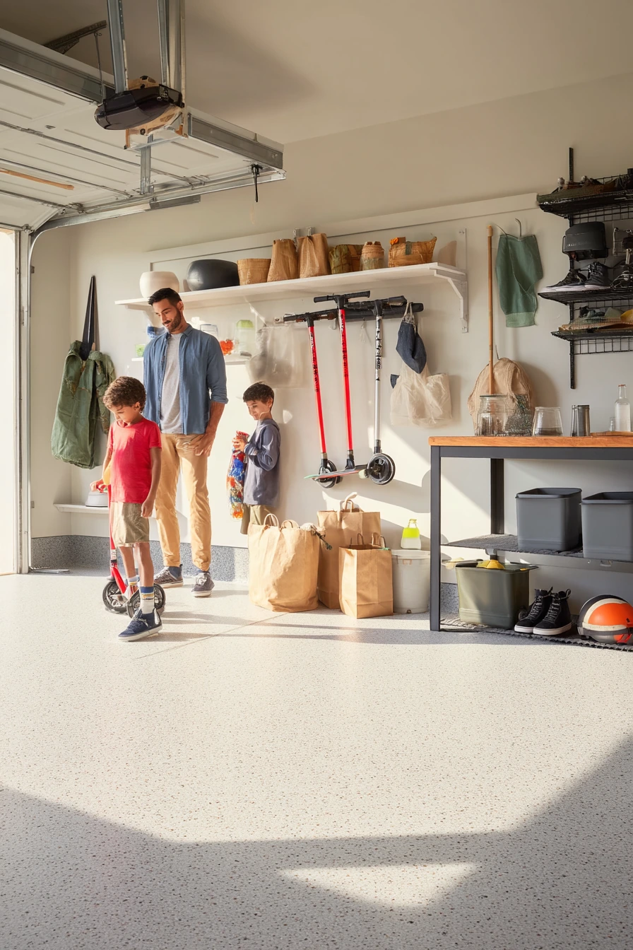Epoxy-Coated Family Garage with Everyday Storage