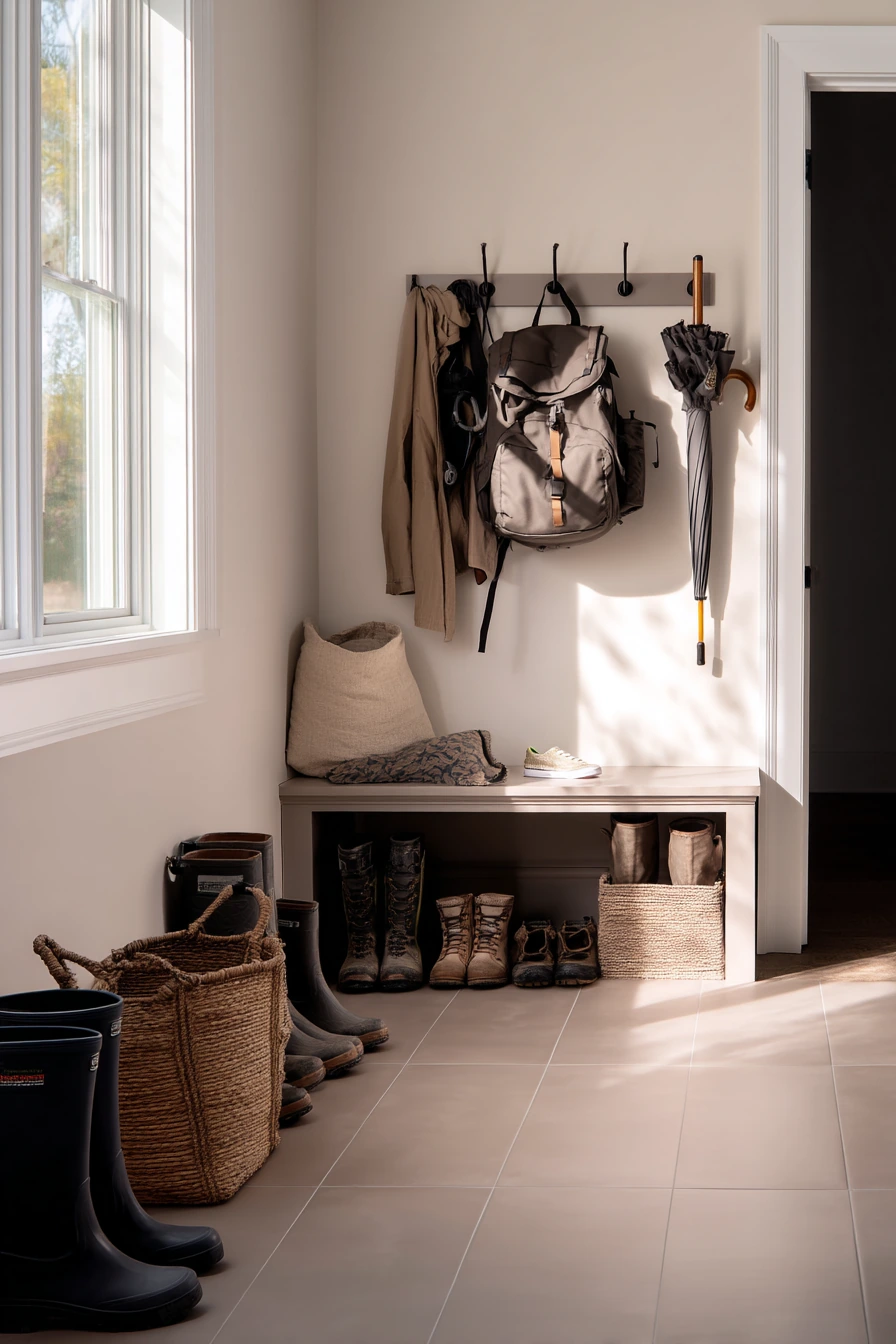 Soft-Toned Garage Flooring for a Mudroom Combo