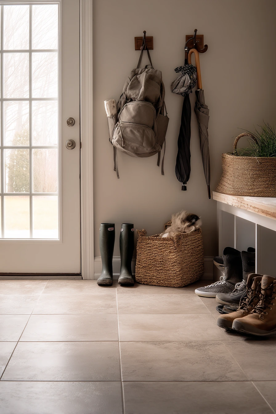 Soft-Toned Garage Flooring for a Mudroom Combo