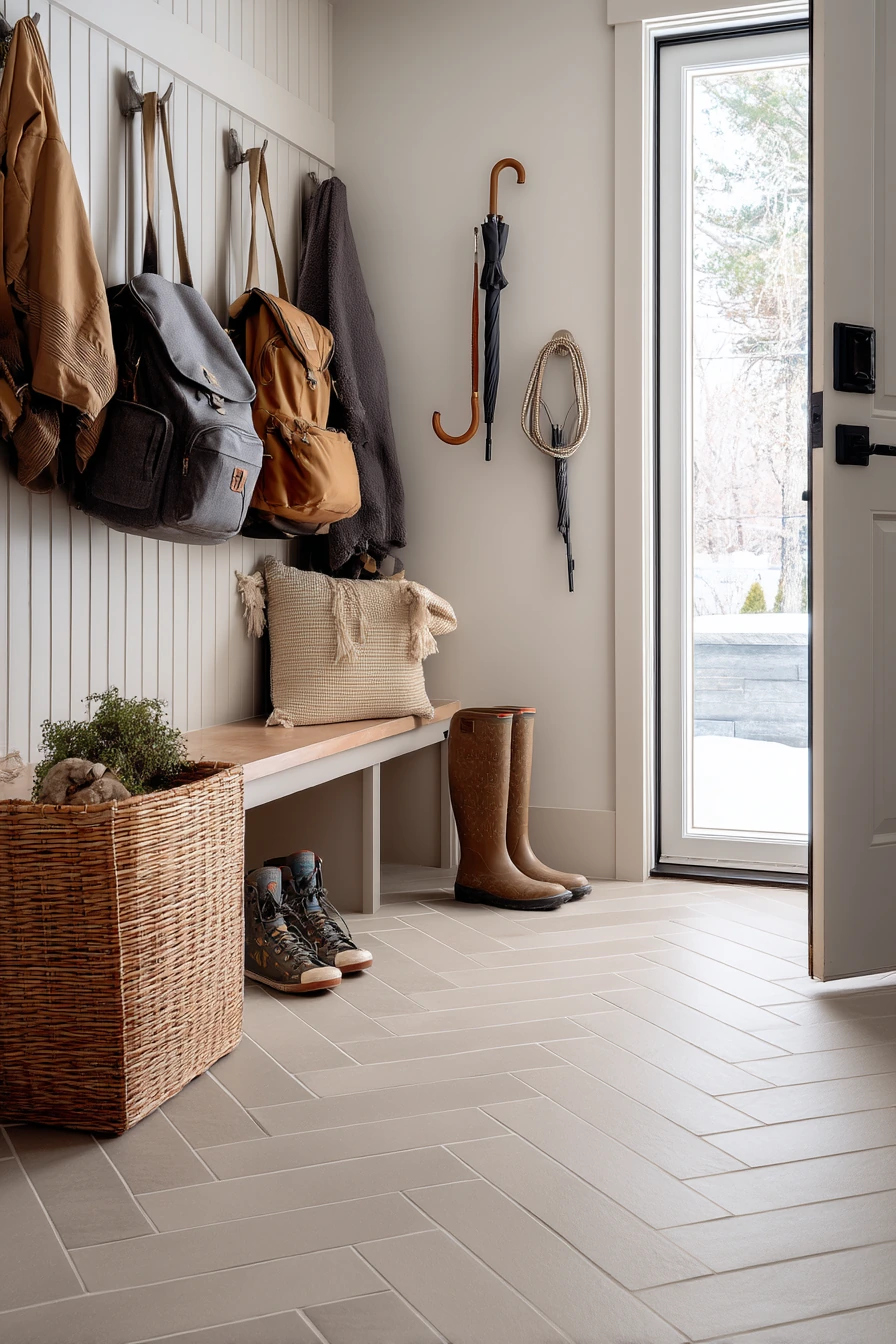 Soft-Toned Garage Flooring for a Mudroom Combo