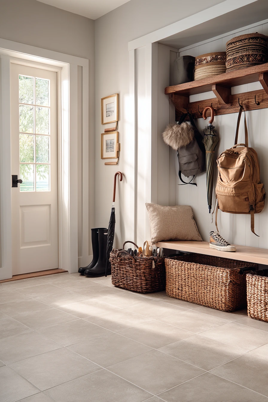 Soft-Toned Garage Flooring for a Mudroom Combo