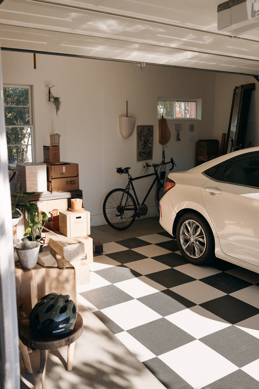 Checkerboard Peel-and-Stick for a Renter Garage