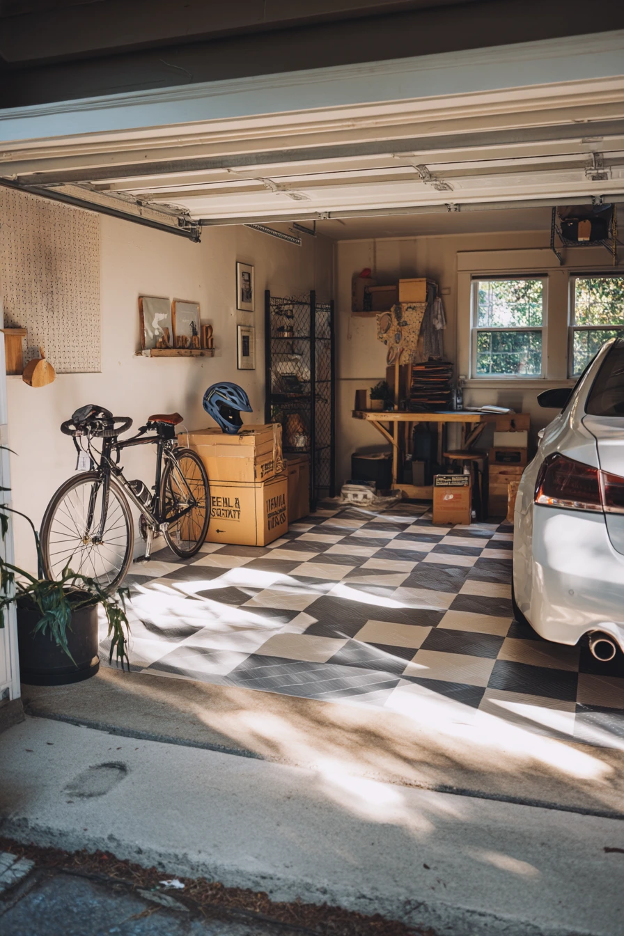 Checkerboard Peel-and-Stick for a Renter Garage