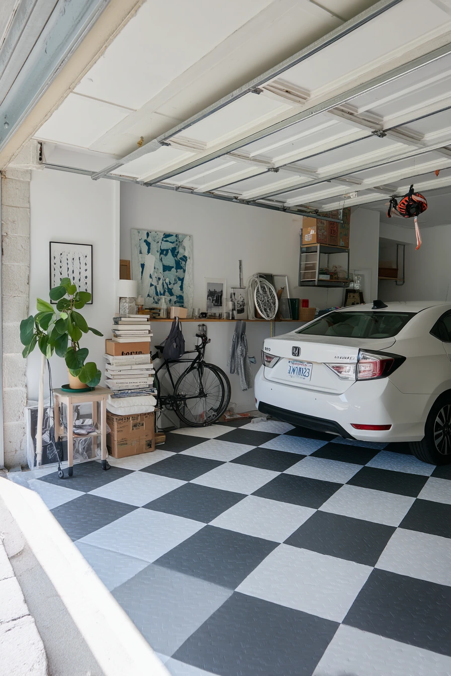 Checkerboard Peel-and-Stick for a Renter Garage