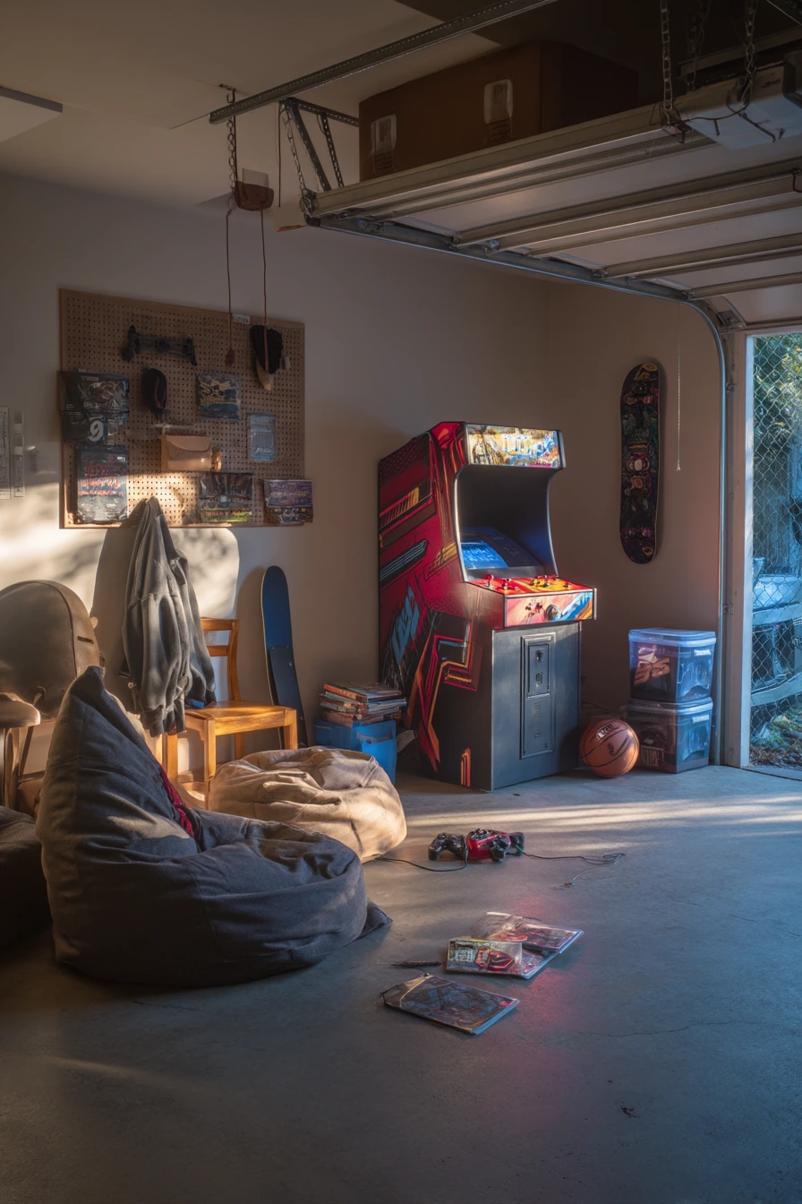 Teen Basement-Style Arcade Garage