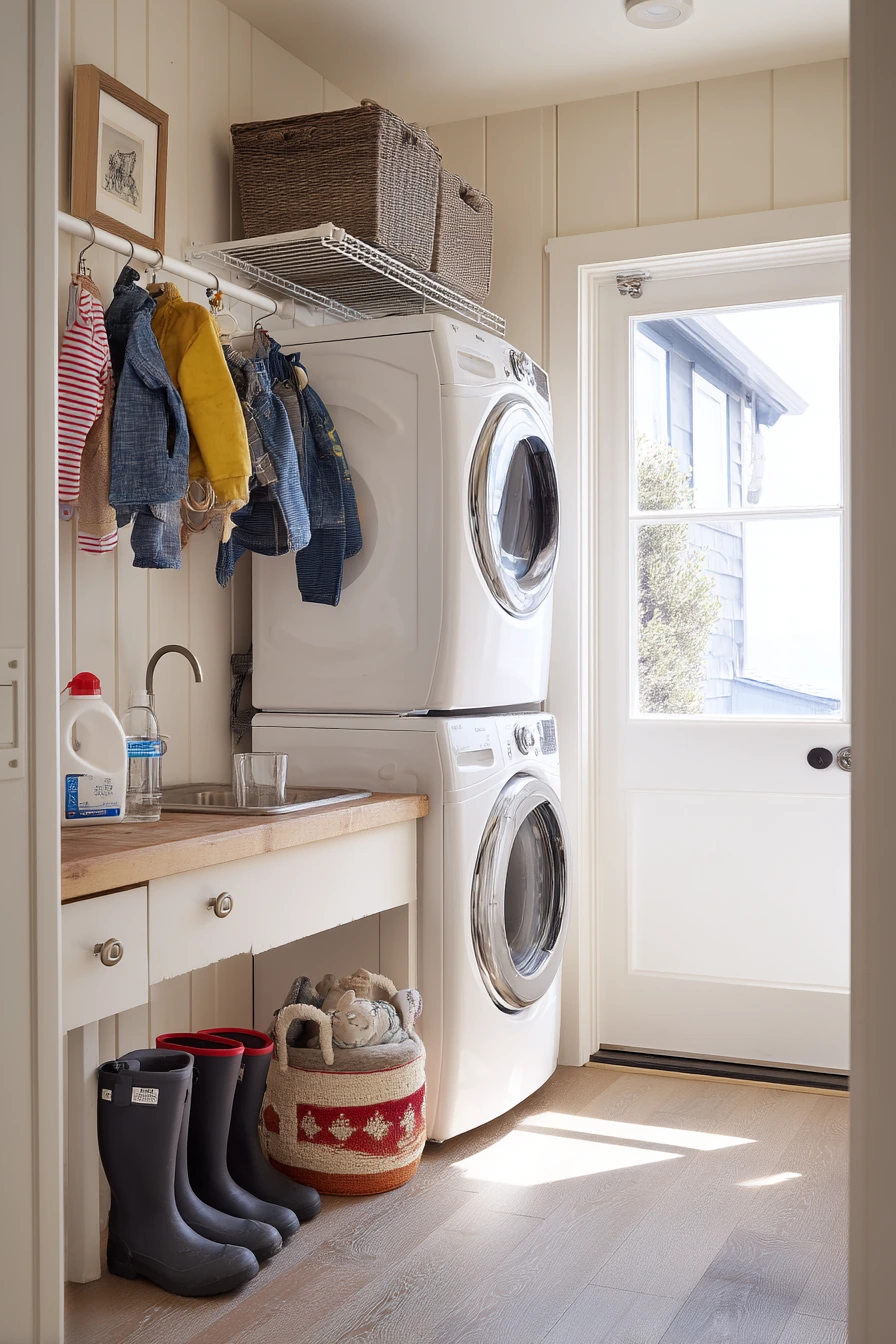 Compact mudroom-style garage laundry nook
