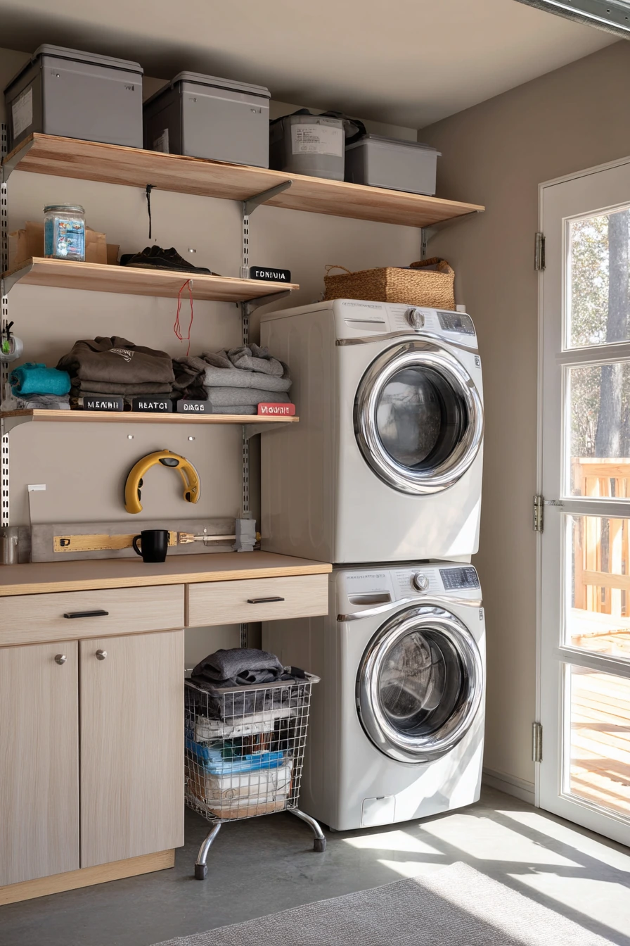 Laundry room with workshop overlap