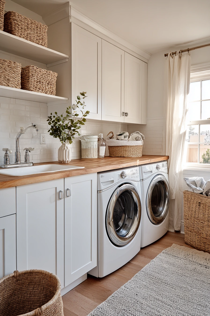 Warm farmhouse-inspired garage laundry