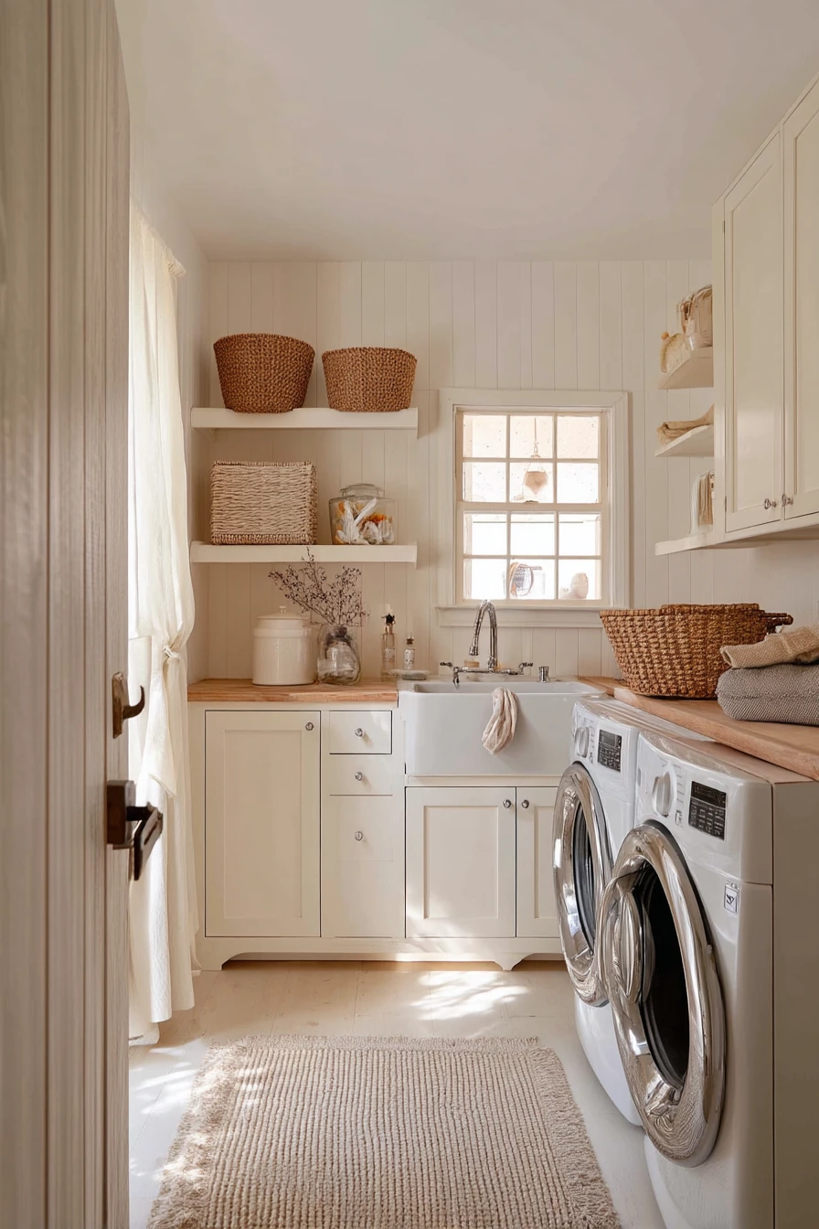 Warm farmhouse-inspired garage laundry
