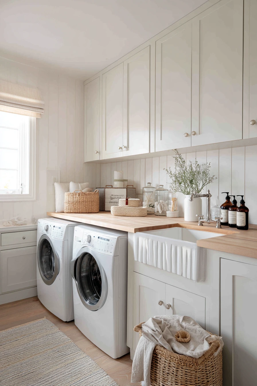 Warm farmhouse-inspired garage laundry
