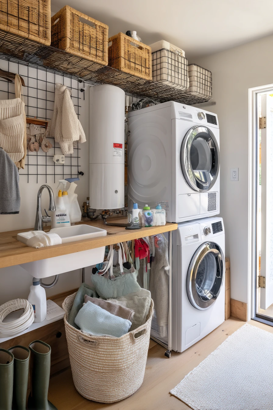 Compact mudroom-style garage laundry nook