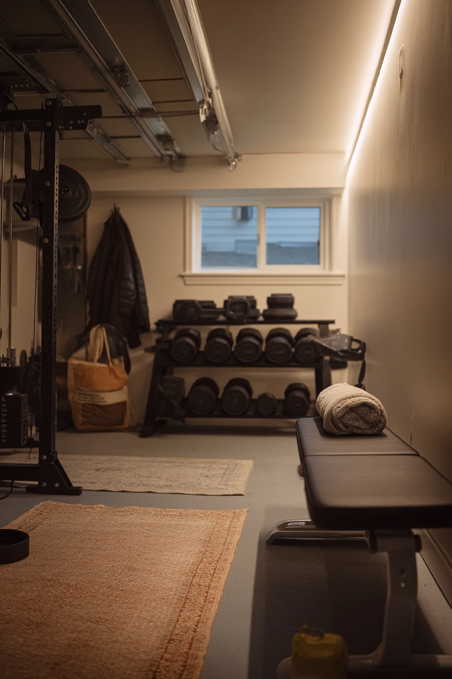 7. Garage Gym with Ambient Strip Lights