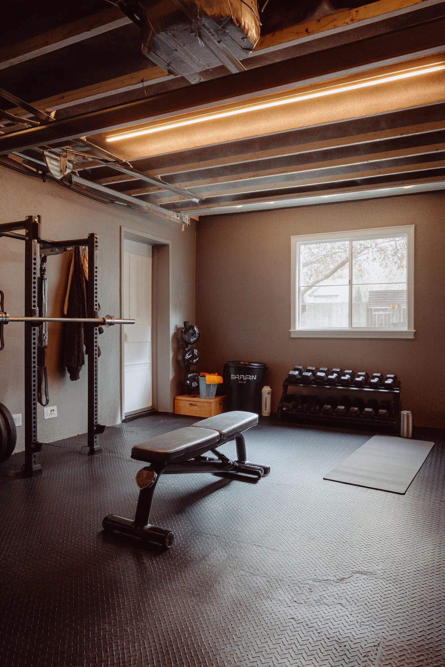 7. Garage Gym with Ambient Strip Lights