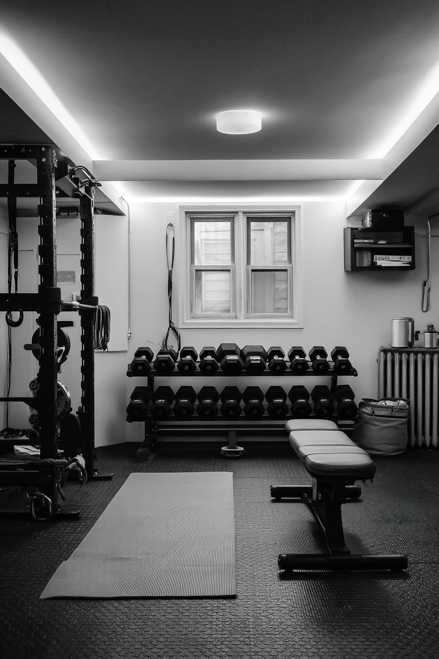 7. Garage Gym with Ambient Strip Lights