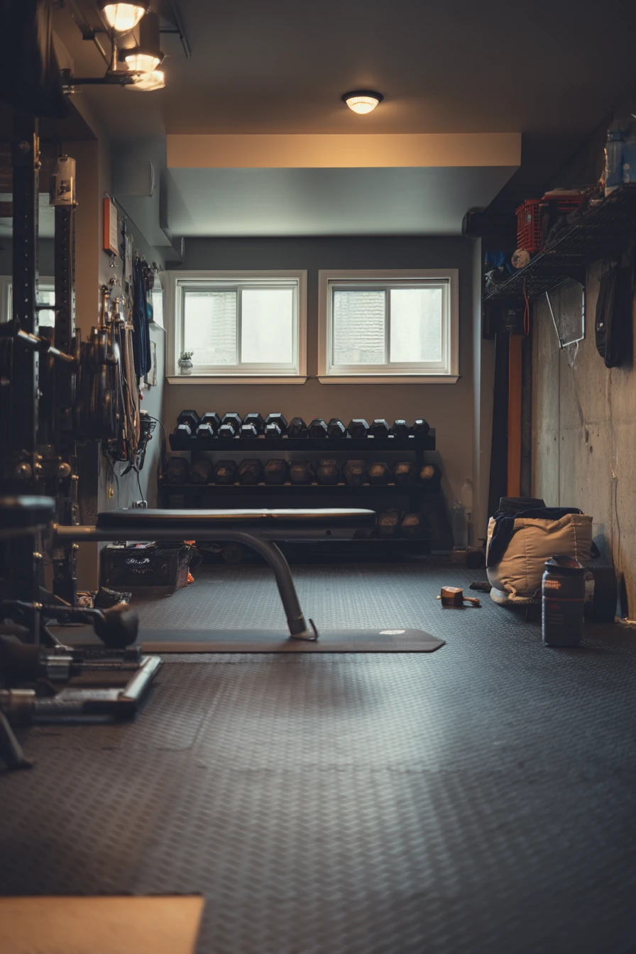 7. Garage Gym with Ambient Strip Lights