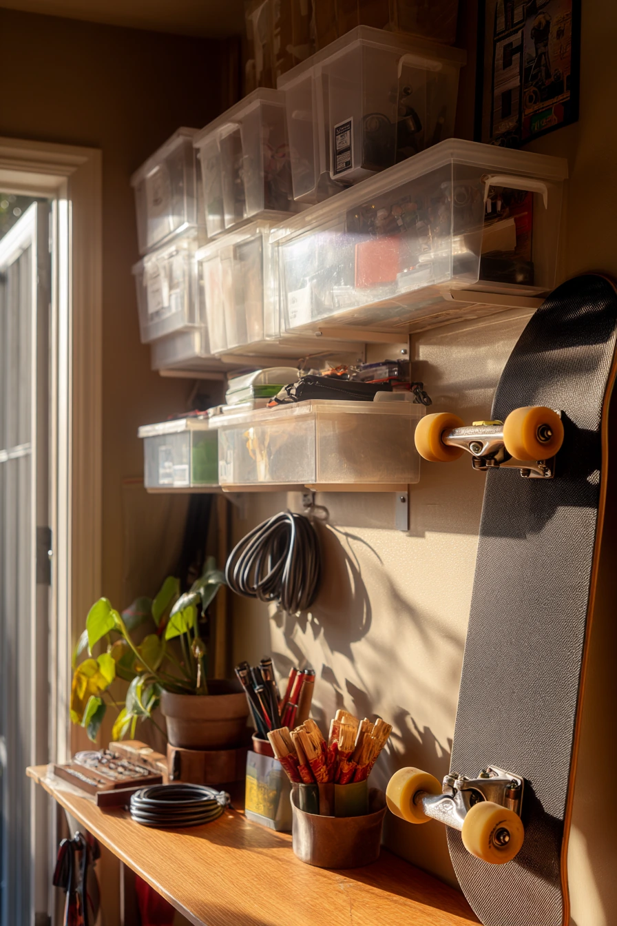 8. Organized Storage Wall with Soft LED Layers