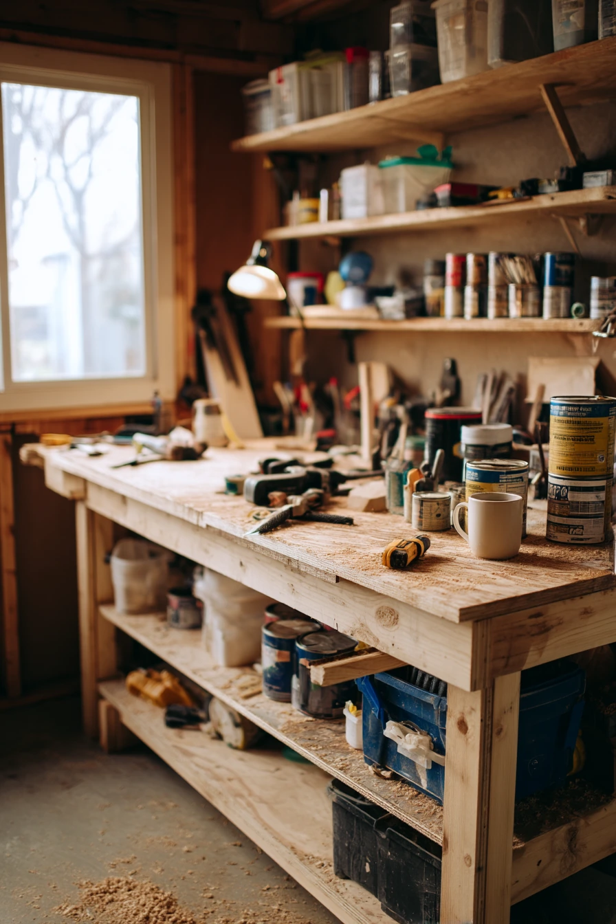 DIY Workbench with Open Shelf Storage