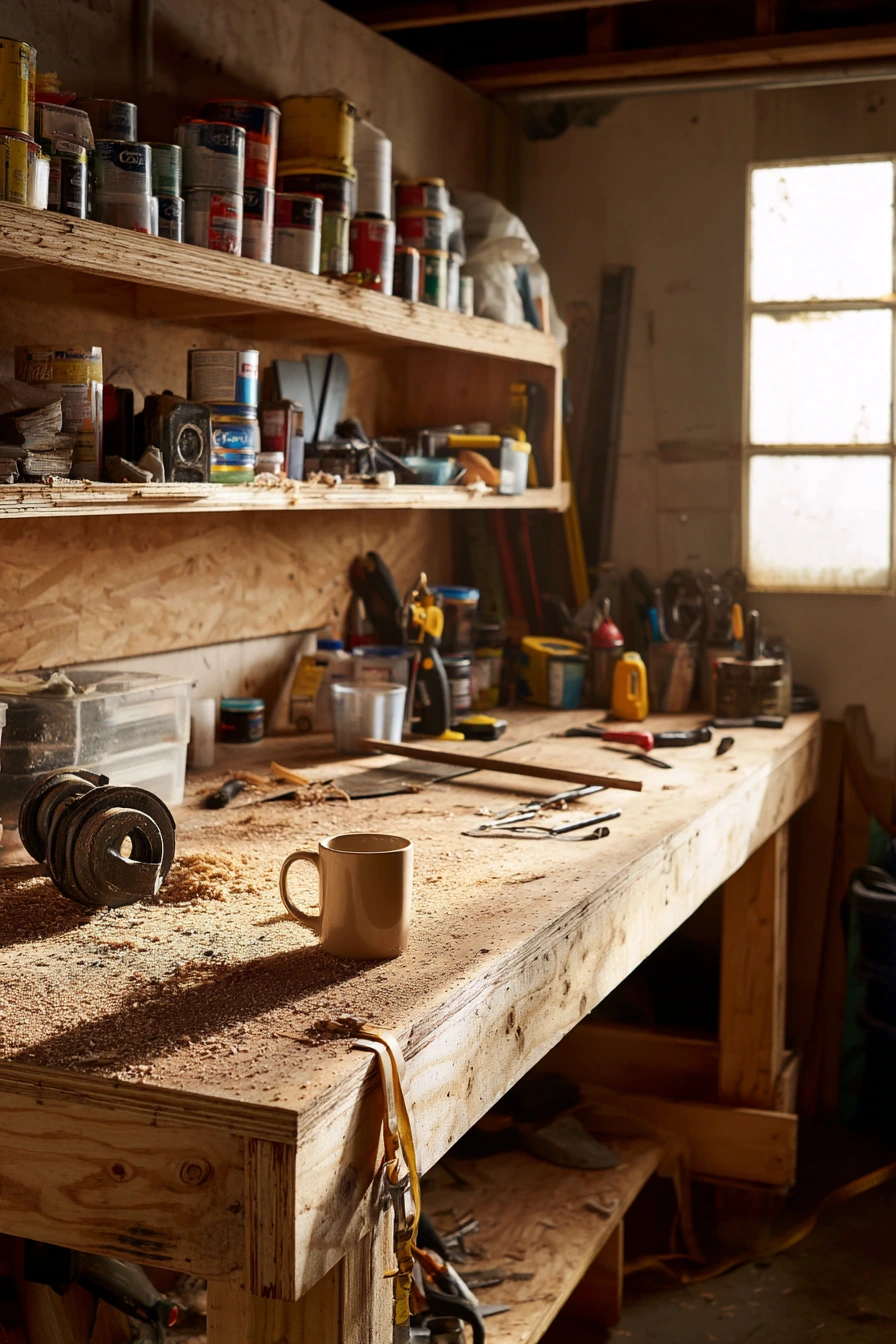 DIY Workbench with Open Shelf Storage