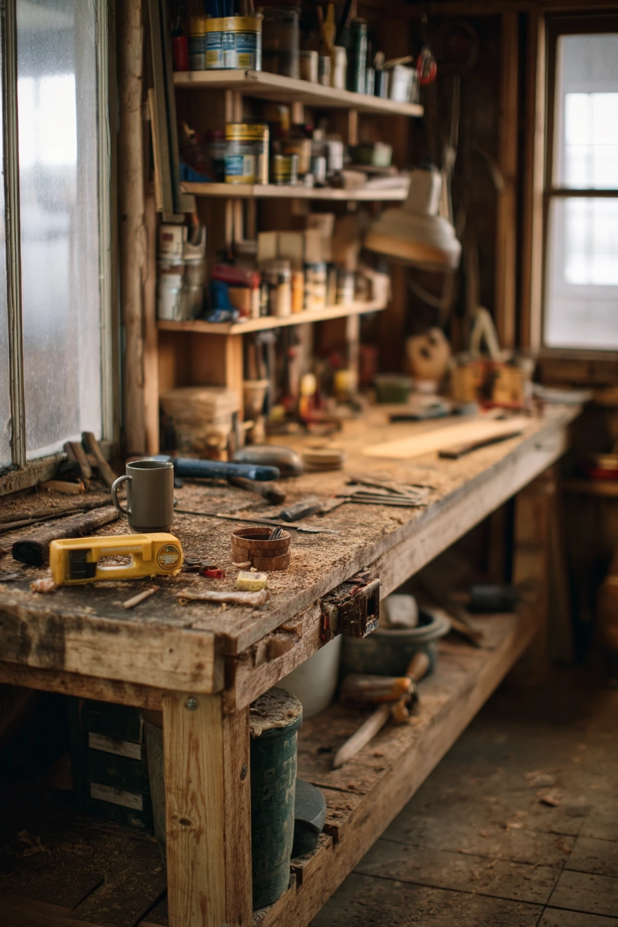 DIY Workbench with Open Shelf Storage