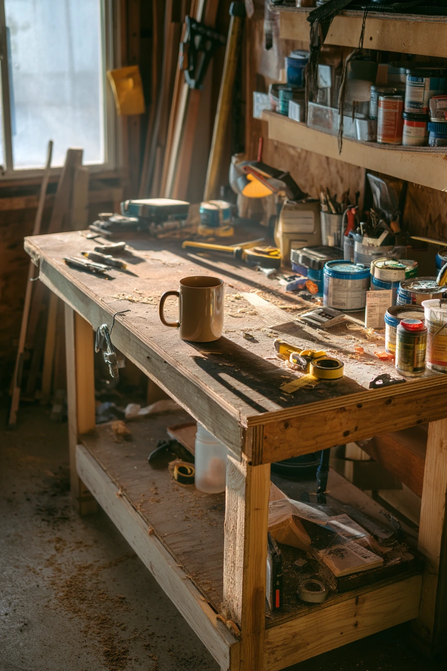 DIY Workbench with Open Shelf Storage