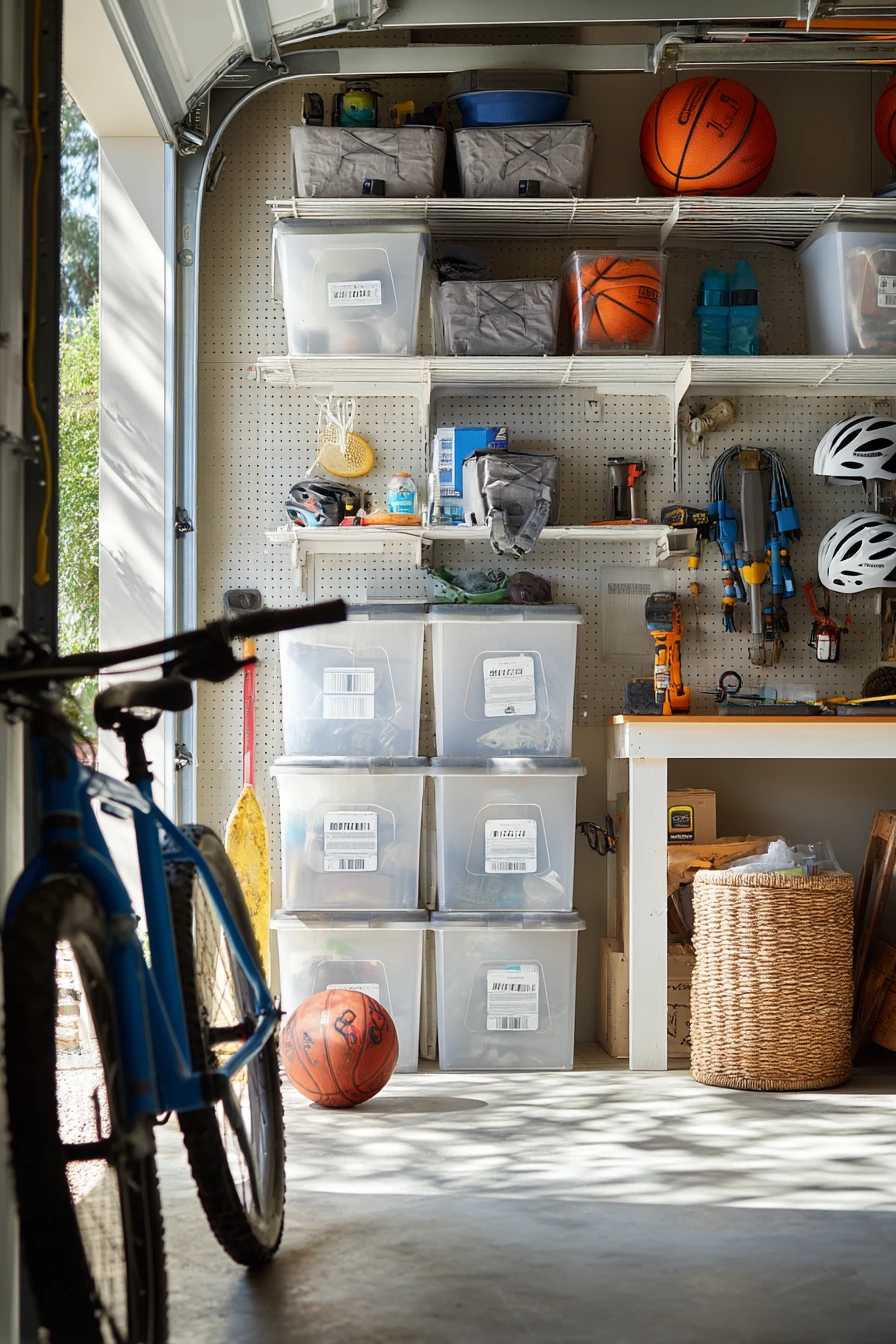 Family Garage Wall with Clear Bin Zones