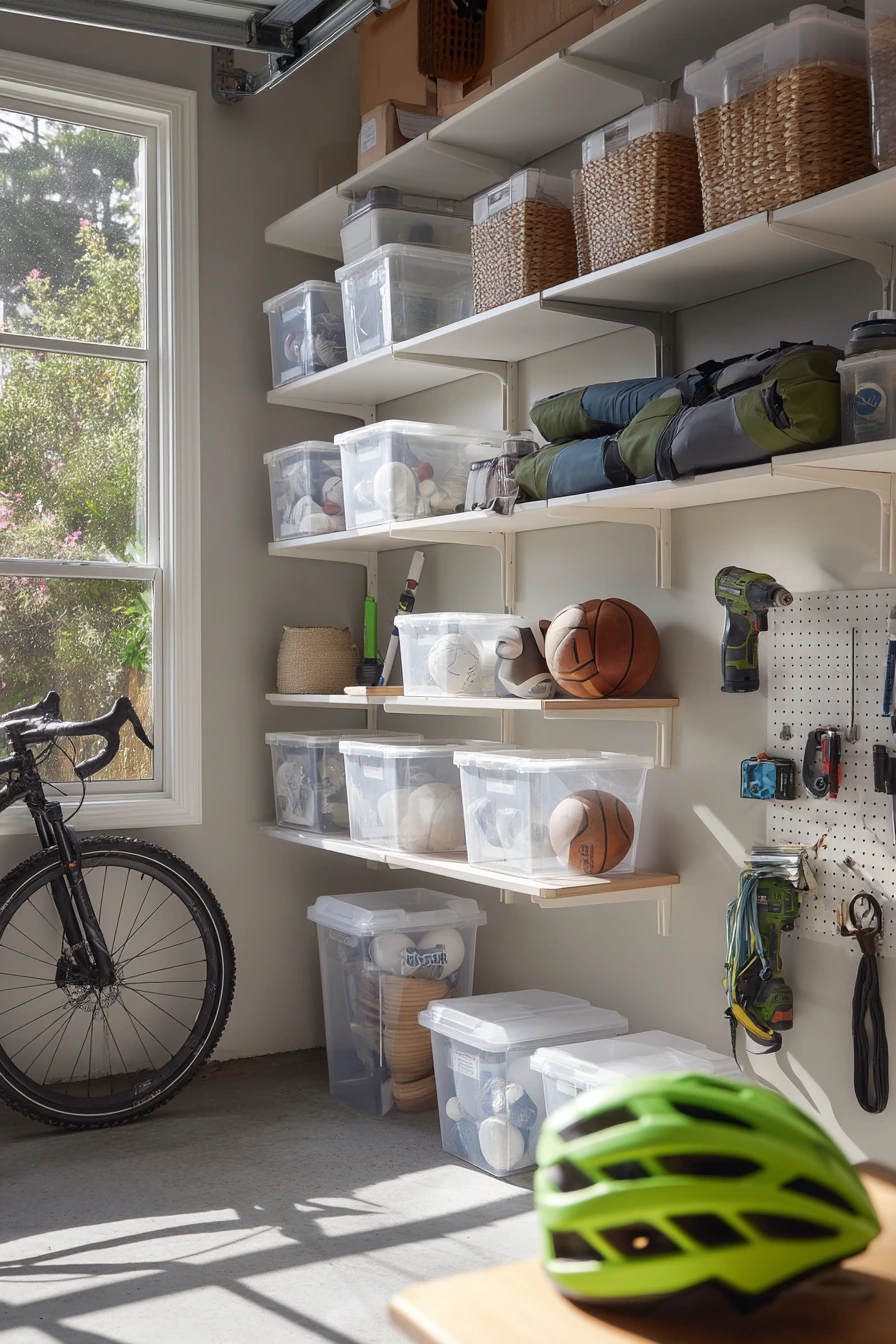 Family Garage Wall with Clear Bin Zones