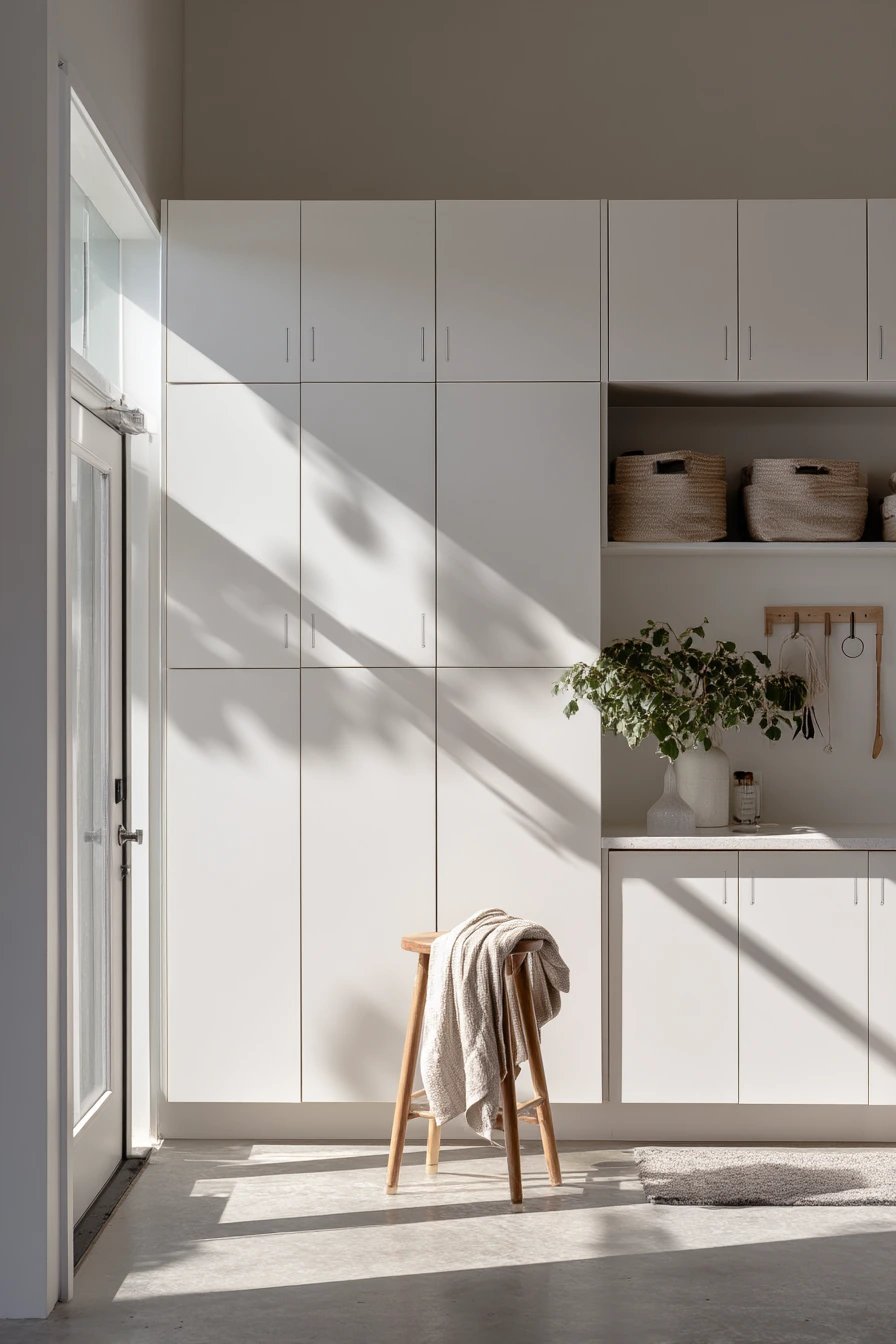 Clean Neutral Garage with Hidden Storage