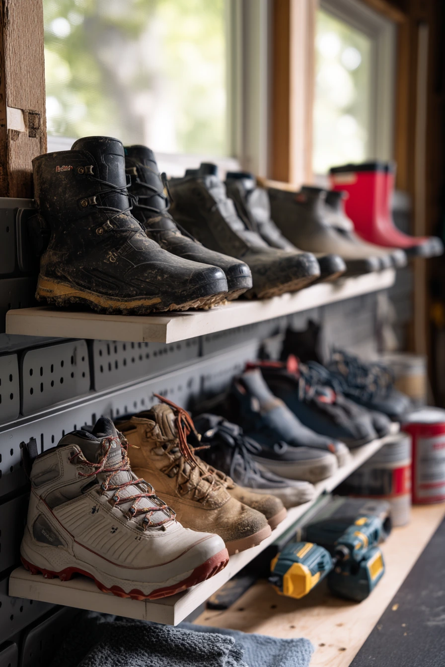 DIY slatwall shoe organization moment
